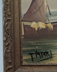 Vintage Original Oil Painting European Sail Boats Signed By Artist T Mari 16×20