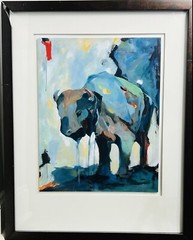 Mercana Water Color Buffalo Abstract Modern Art Multi Color Matted Americana