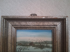 VTG Viers Mace minature watercolor marsh w/geese (ducks?) framed