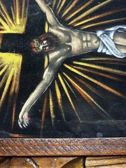 Vintage Framed Black Velvet Jesus Crucified Crucifixion Cross Painting 22” X 14”