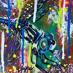 GUAJARDO Original Abstract Expressionism Glow Dragonfly 6X6 Canvas Signed Art