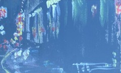 Original Water Color Painting Asian City Street Lights At Night MCM Mid Century