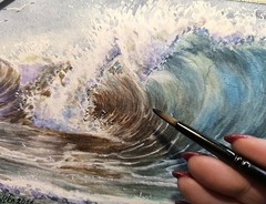 BEARD SEAGULL WAVE CLOUDY SKY Original Art Painting Landscape FL Seascape GiftA5