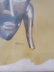 MCM Framed Watercolor Of African Mask By Peters