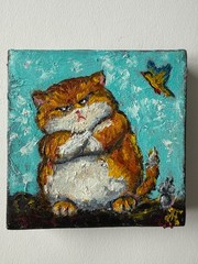 Ginger Cat Original Art Small Wall Art on Canvas Impasto Artwork Orange Cat Art
