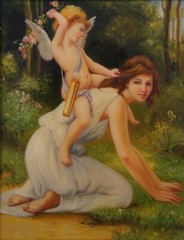 French Neoclassical Cupid & Venus Oil Painting After Guillaume Seignac 29″