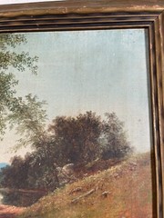 Antique Henry Moore Welsh Man Lake Landscape Oil Painting 19th Century English