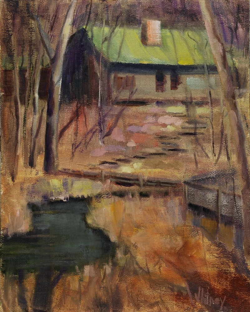 Midwest Forest Painting Cabin Trees River Landscape Original Oil Canvas Whitney