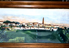 16.5 X 43 -watercolor under glass-„Townscape in Italy“- Framed-Signed by ARTIST