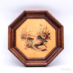Vintage Wooden Paintings „“Ducks by the Lake““ with Wooden Picture Frame, Framed