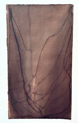 MINIMALIST ABSTRACT ART PAINTING BROWN LINES SEPIA TONE SUMMER TREES ROME 1994