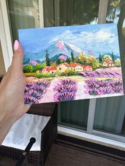 Lavender Painting Provence purple lavender field flower oil original Art 8×6 in.