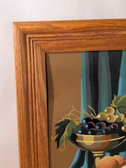 Vintage Still Life Wine Fruit Paint By Numbers Art Oak Framed Painting 19×15 MCM