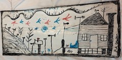 R A Miller Georgia Folk Outsider Art Large Metal Drawing Lord Bless Home