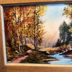 Vintage Limoges-M. Betourne Enamel French Painting 10”x7” Autumn By A River