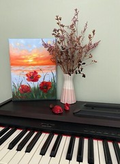 Poppy Field Oil Painting Original Ocean Sunset Wild Flowers Meadow Wall Art