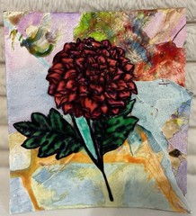 Mixed Media Floral Painting on Paper Enamel Acrylic 5×5 in Unframed