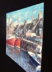 GERRY MILLER – „Arbroath Harbour.“-oil painting“.40x30cm.Unframed. MDF Board.