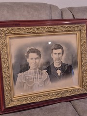 Antique Victorian Ornate Gold Gilt Carved Gesso Charcoal Portrait Couple 24×28