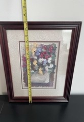 Russ Erickson Textured Rice Paper Art Vase Of Flowers 2004 Framed, Matted,Signed