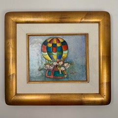 Joyce Roybal Painting Signed Original Musicians Hot Air Balloon Framed 10” x 8”