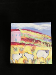 Southwest Sheep With Pink Farmhouse An Original Acrylic Painting 10”x10”