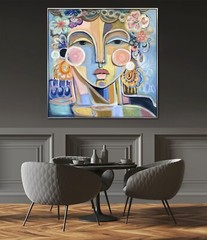 Abstract Portrait Painting Colorful Modern Original Wall Art Face Canvas Boho
