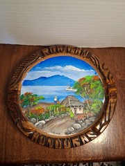 Cabrera Signed A Village Painting in Carved Wood Frame „Hondorus“ 7 1/2″