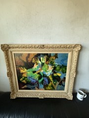 LUCIEN RUOLLE VINTAGE FRENCH MODERN ABSTRACT OIL PAINTING MUSCIAN DANCER 1968