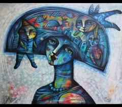 Acrylic/Canvas Carlos Cesar cuban Beautifull Art 100x80cm T:Mirate