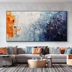 Hand painted Oil Painting Abstract Geometric Color Gray Yellow Canvas Painting