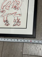 HILDA EPNER B1929 D2023 QUALITY ABSTRACT SINGLE LINE DRAWING FRAMED 17”x21” RED