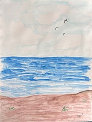Coastal Beach Ocean 12×9 Watercolor Landscape Fine Art Gallery Paper Signed Blue