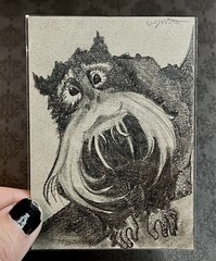 ACEO Original Art Cards Pencil Primates Animal Mustache Tamarin Monkey NovaGale