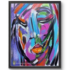 Abstract Female Face Painting 11×14 Acrylic Canvas Colorful Modern Art