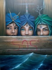 oil on canvas jose verde T: S.O.S cuban beautiful art 83x61cm