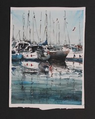 ORIGINAL PAINTING WATERCOLOR AMALFI COAST SEASCAPE BOATS ITALIAN 10“x 7.5“ in
