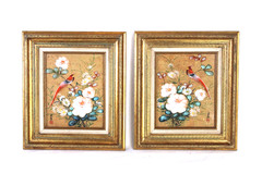 Mok Oriental Songbirds Oil Paintings On Cork Ross Galleries Pair Framed