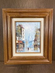 Caroline Burnett Paris Street Scene Oil Painting Mid-Century Framed