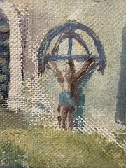 Real Signed Oil On Canvas Painting Realism Old Church Chapel Grave 23×26”
