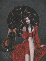 Gothic Fantasy Art ORIGINAL PAINTING Demon Woman Dark Fox Orange Red Sexy Evil