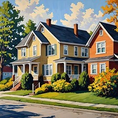 ACEO Art Card Middle Class Neighborhood in the 1950’s with 2 Story Homes