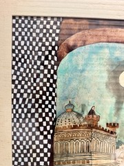 Watercolor Painting Of Woman Bathing Window Castle Sun Moon Framed Signed