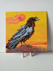 Raven Impasto Painting Original Art Impression Oil Painting 9.8 x 9.8 in