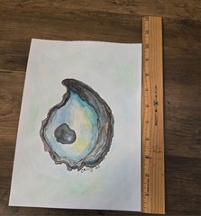 Original Coastal watercolor and ink painting of an Oyster Handpainted
