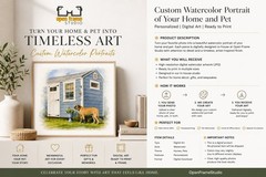 Custom Watercolor Home & Pet Portrait | Personalized Digital Art | House…