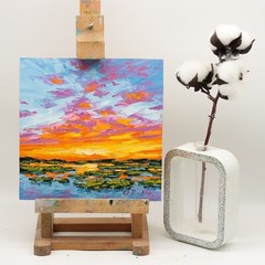 Sunset Over Marsh Painting Oil Original Low Country Art Evening Sky Scenery Art
