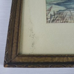 Stream & Trees Watercolor Framed Art The Nicoll Co. Wheeling WV Signed Vintage