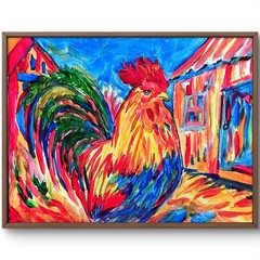 Rooster Modern Original Signed Canvas Colorful Acrylic Wall Art 11×14 BACH