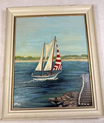 Sailboat Jetty Veere Netherlands Original Oil Painting Grumbacher Canvas 16×20